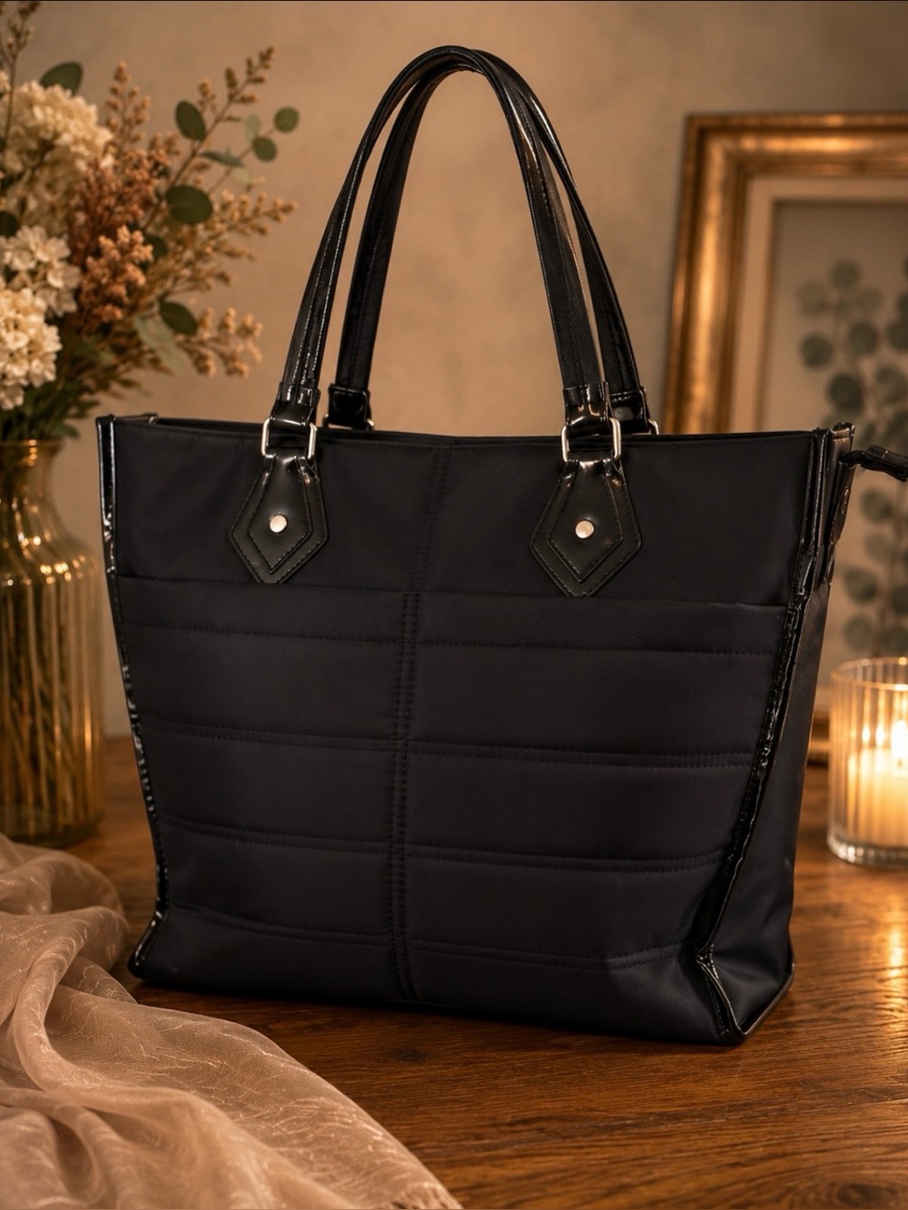 Black Quilted Tote Bag